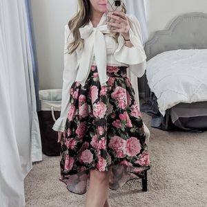 Black and pink floral high low circle skirt